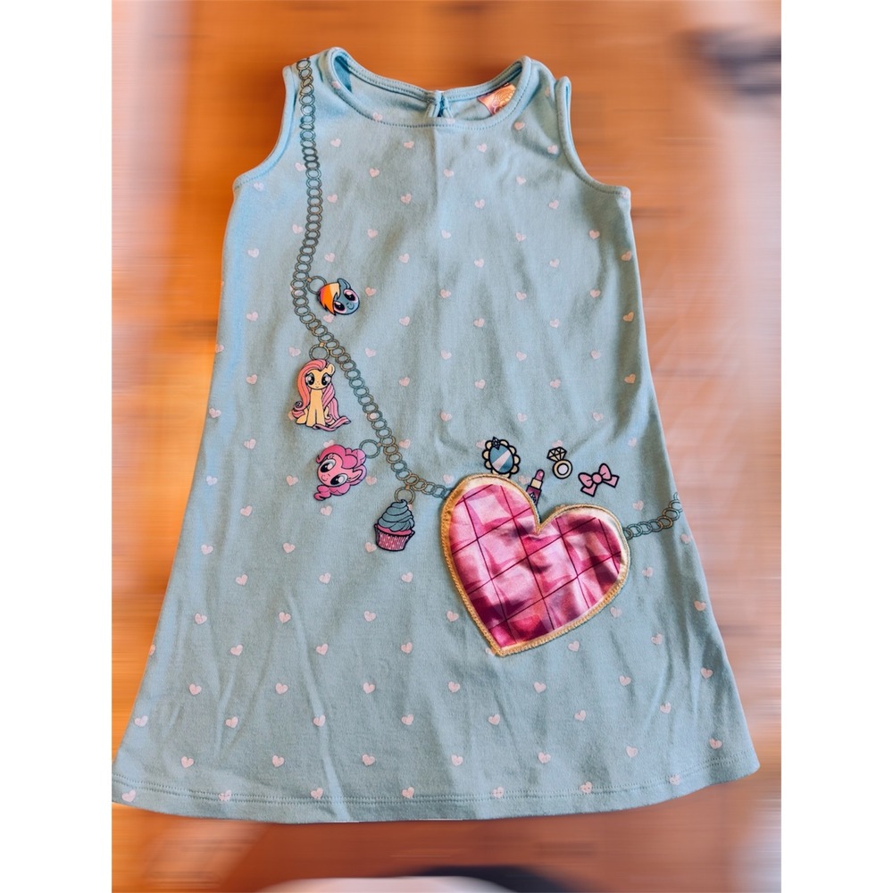 My Little Pony Girls Teal Sleeveless Dress Heart Purse Pocket Charms